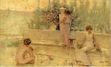 Tres figuras en un jardín italiano dama Robert Reid Pinturas al óleo